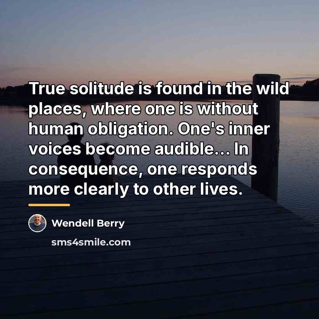 “True solitude is found in the wild places, where one…” quote by Wendell Berry