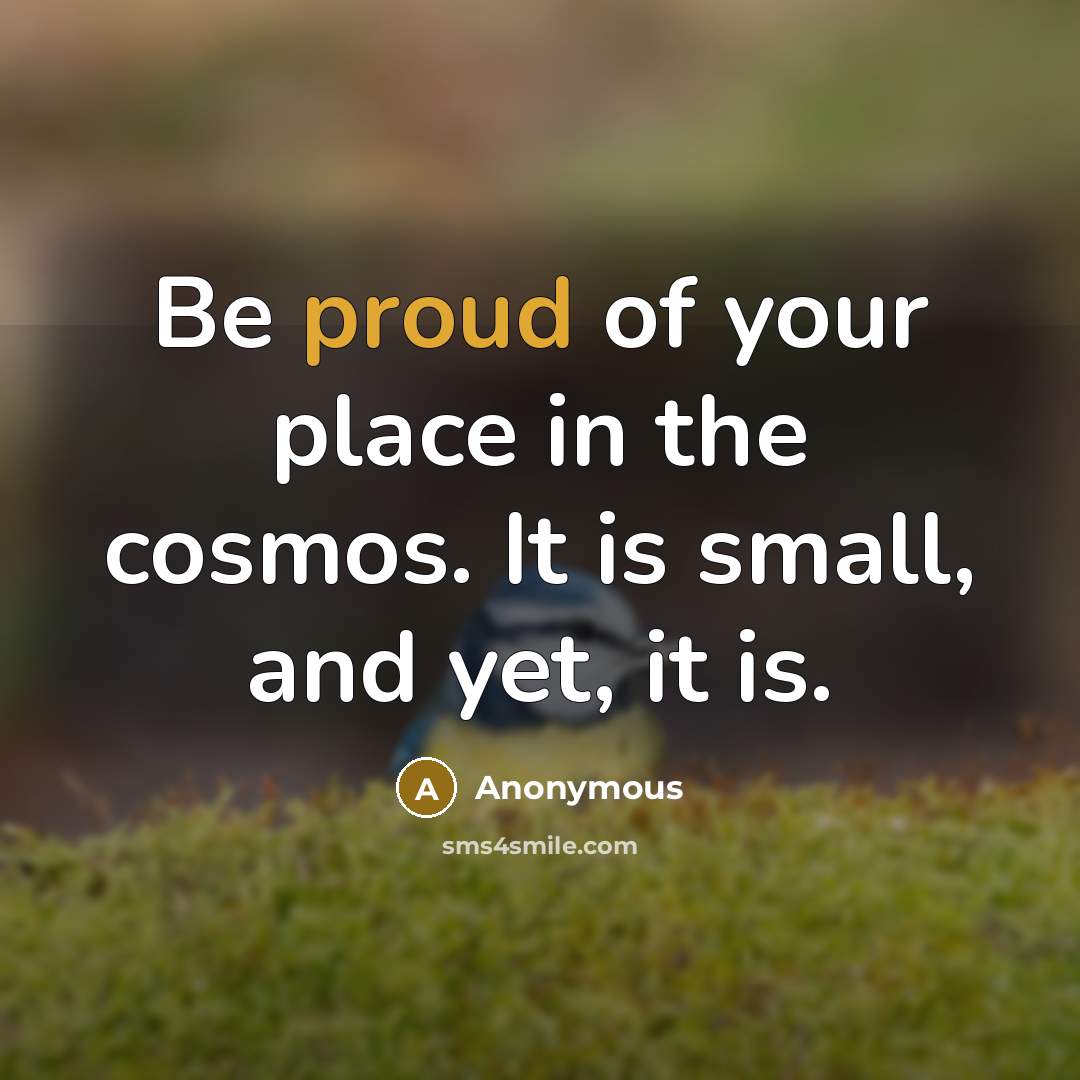 “Be proud of your place in the cosmos. It is…” quote by Anonymous