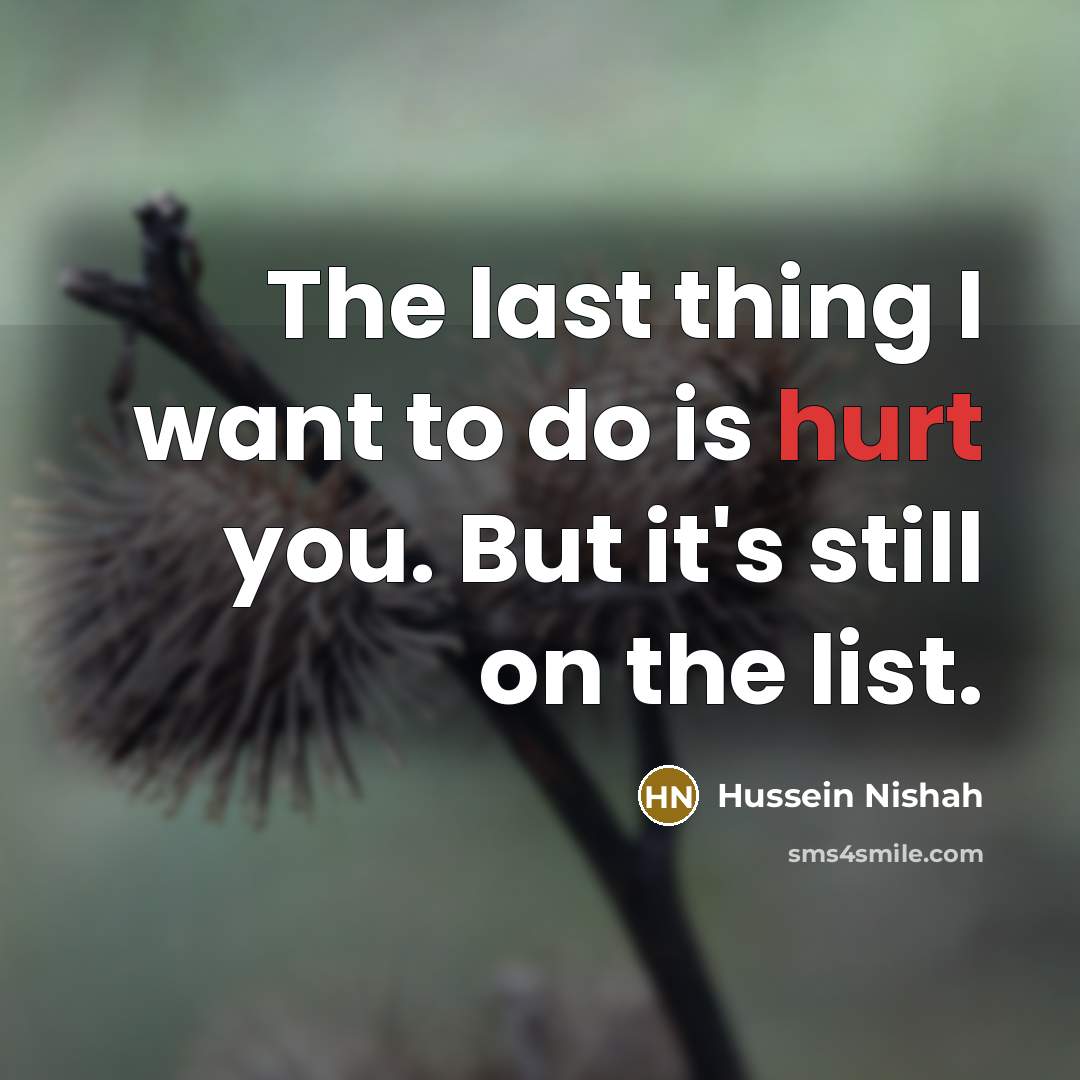 “The last thing I want to do is hurt you. But it's still on the list.” quote by Hussein Nishah