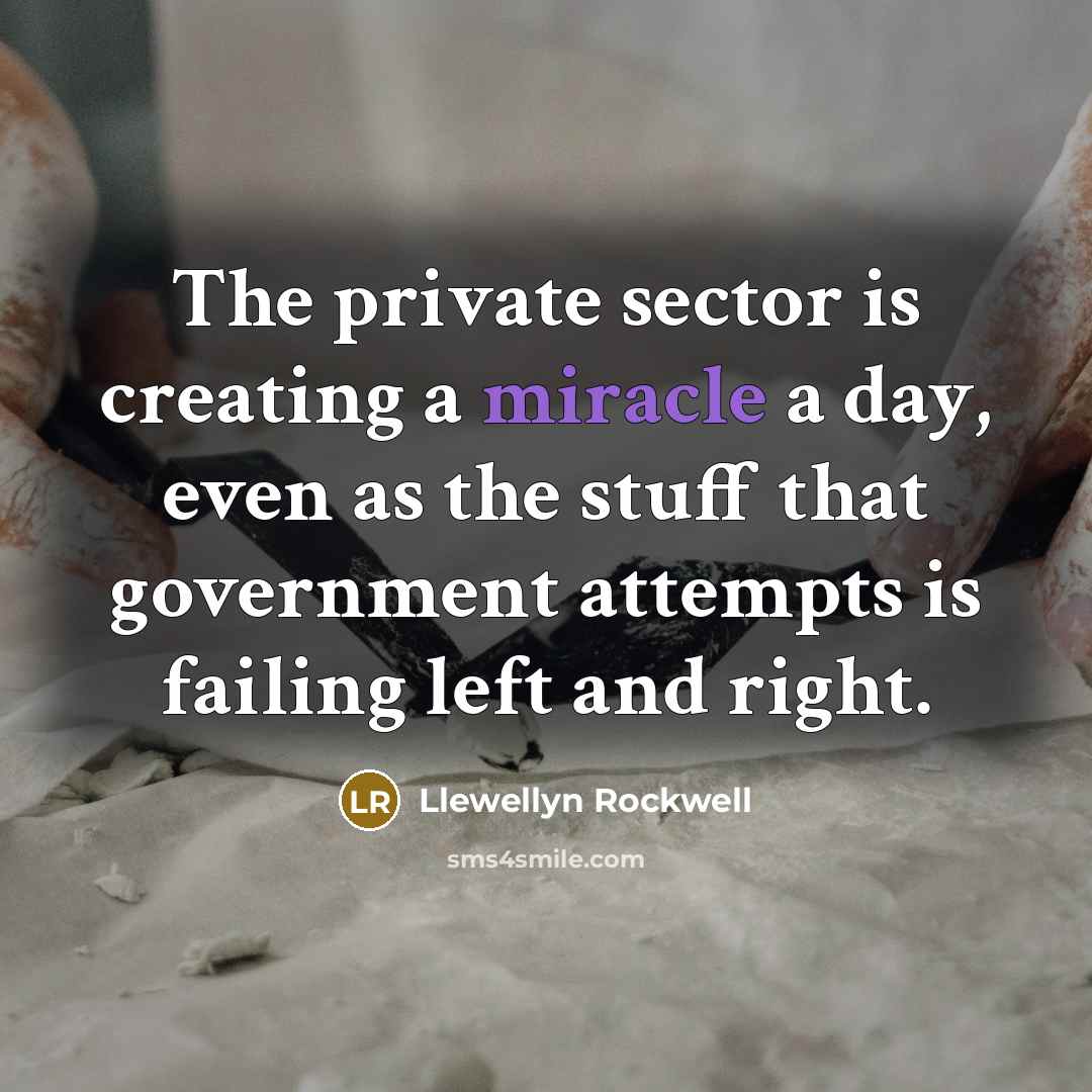 “The private sector is creating a miracle a day, even…” quote by Llewellyn Rockwell