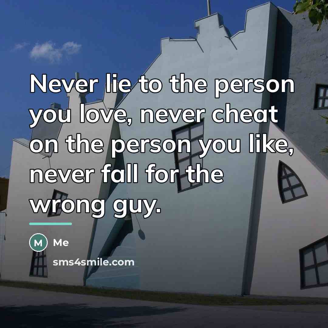 “Never lie to the person you love, never cheat on…” quote by Me