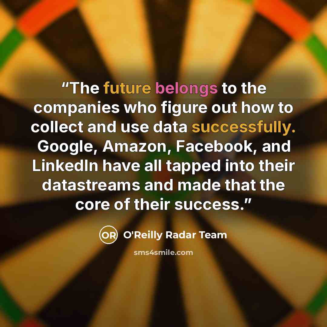 “The future belongs to the companies who figure out how to collect and use data successfully. Google, Amazon, Facebook, and LinkedIn have all tapped into their datastreams and made that the core of their success.” quote by O'Reilly Radar Team
