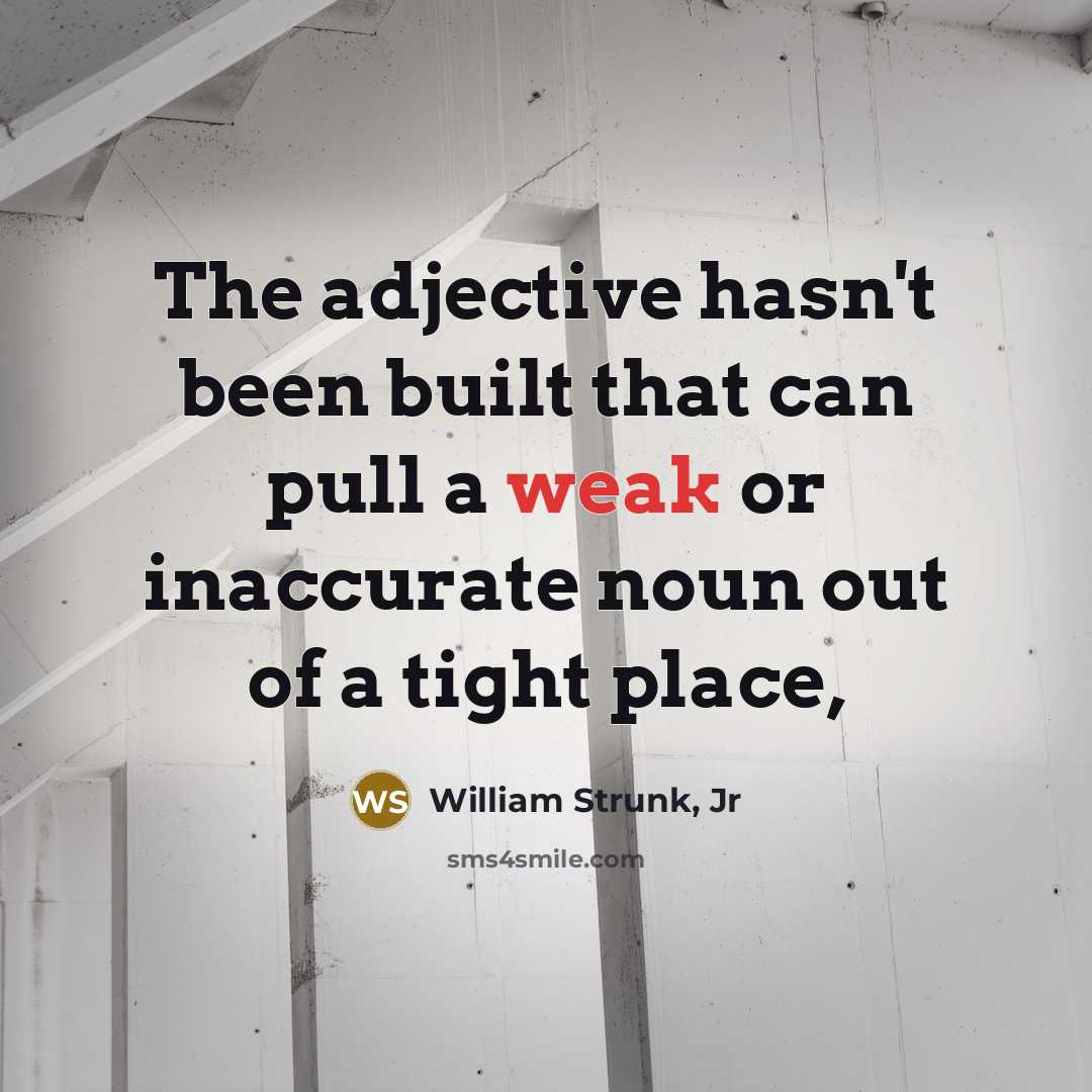 “The adjective hasn't been built that can pull a weak…” quote by William Strunk, Jr