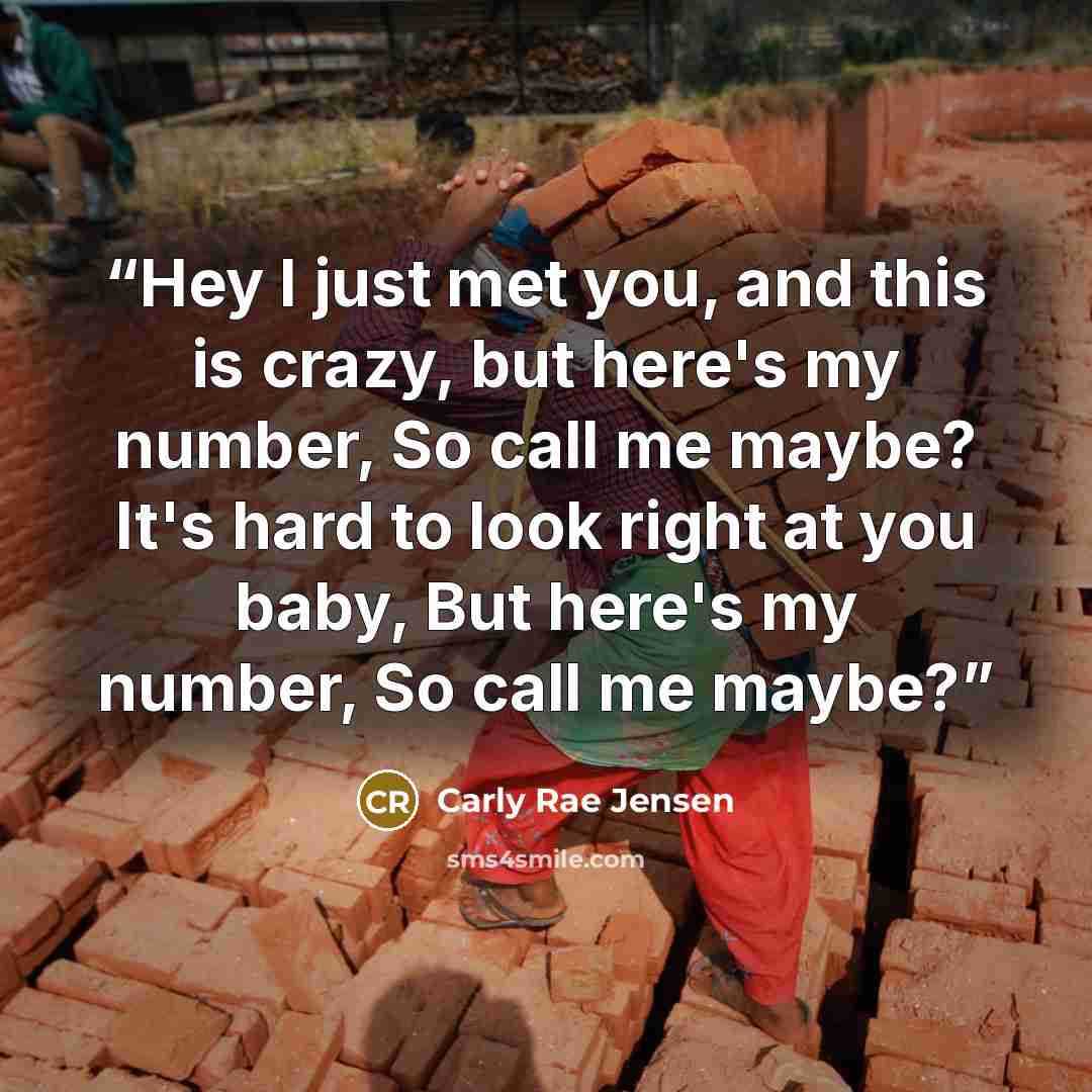 “Hey I just met you, and this is crazy, but here's my number, So call me maybe? It's hard to look right at you baby, But here's my number, So call me maybe?” quote by Carly Rae Jensen
