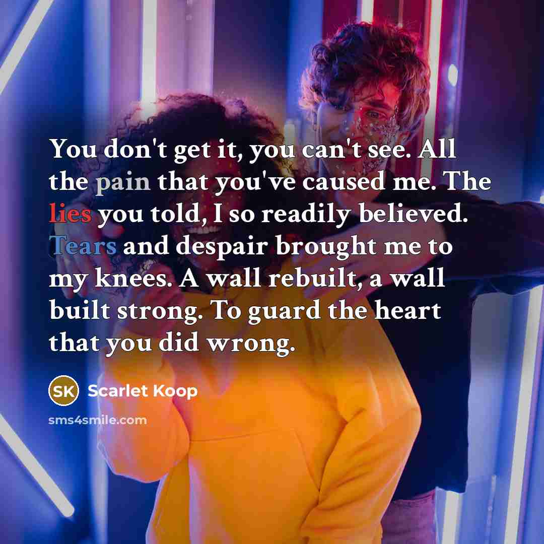 “You don't get it, you can't see. All the pain…” quote by Scarlet Koop