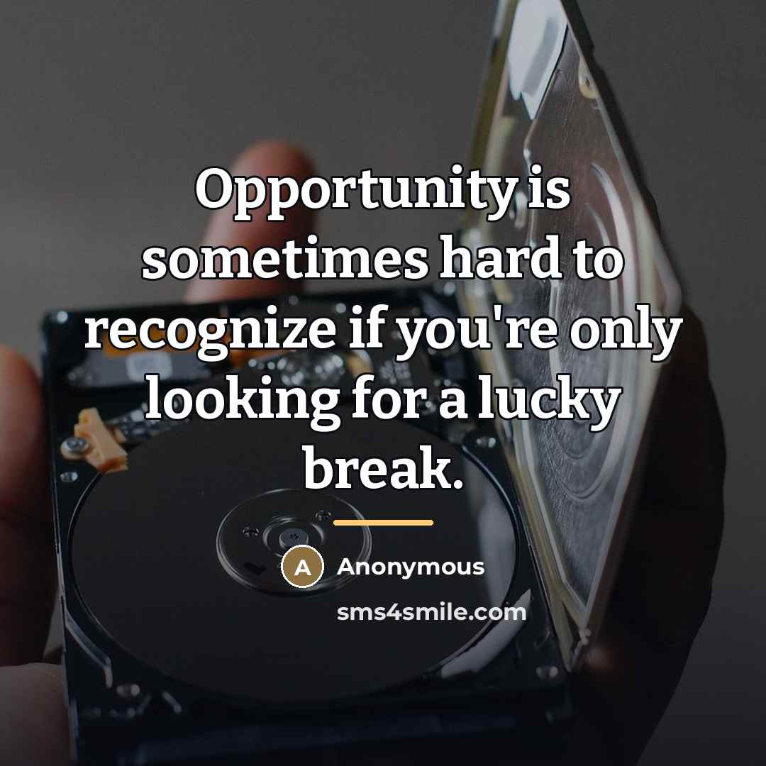 “Opportunity is sometimes hard to recognize if you're only looking…” quote by Anonymous