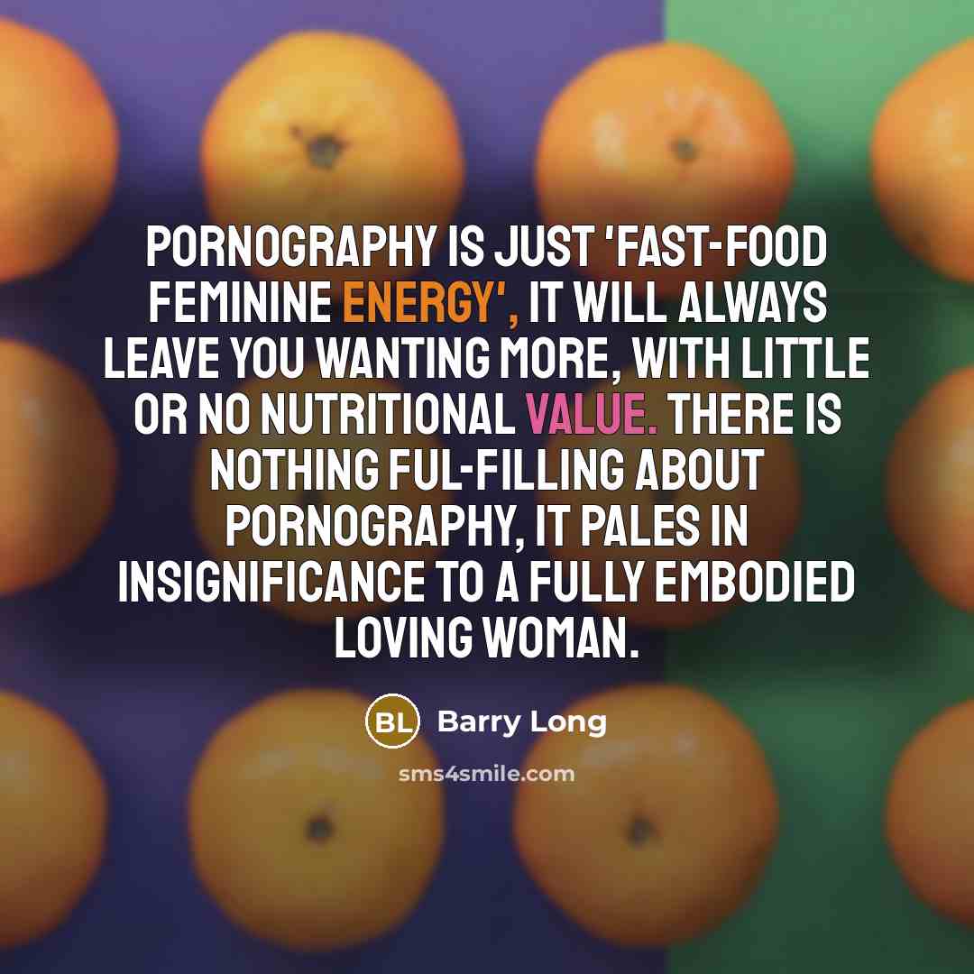 “Pornography is just 'fast-food feminine energy', it will always leave…” quote by Barry Long