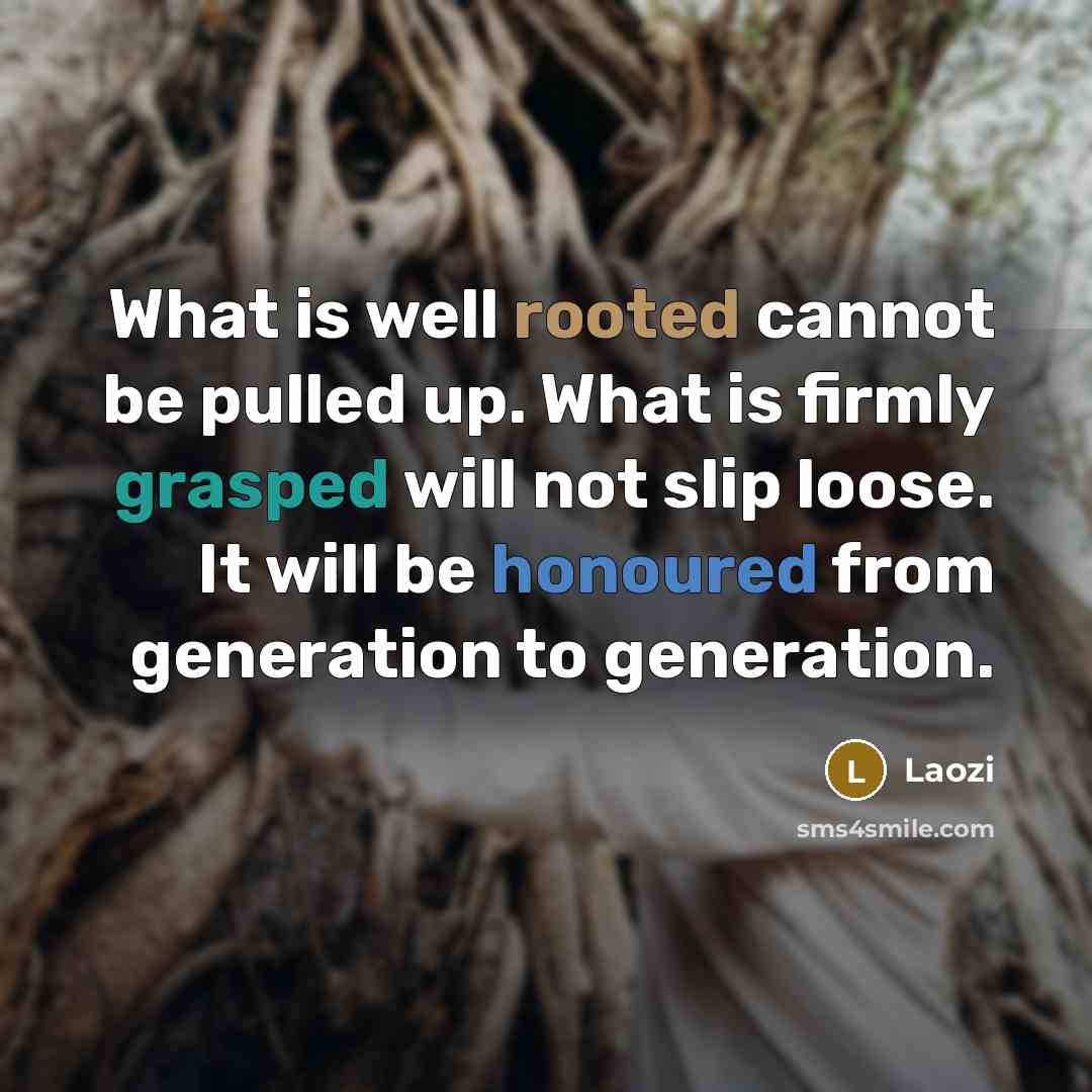 “What is well rooted cannot be pulled up. What is firmly grasped will not slip loose. It will be honoured from generation to generation.” quote by Laozi