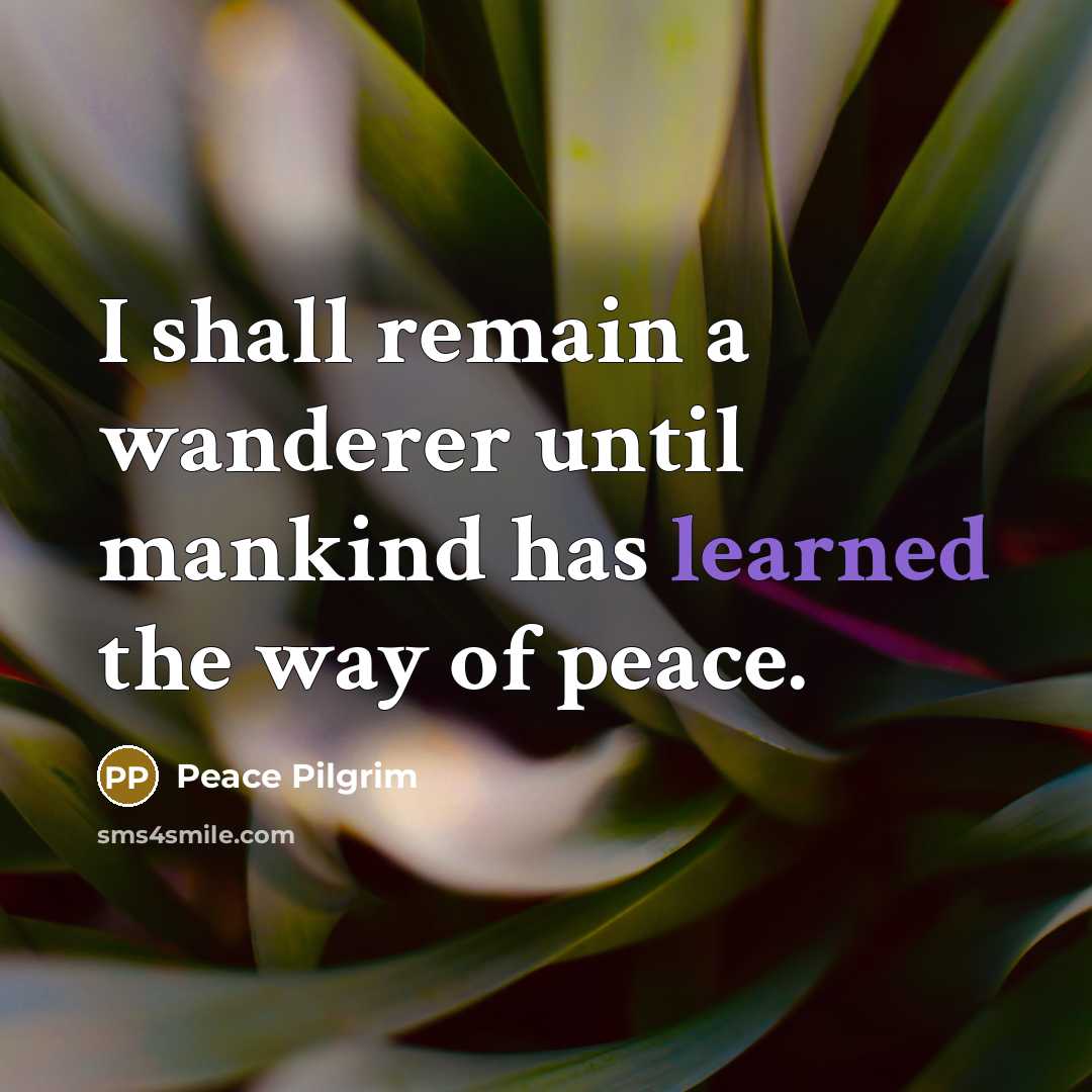 “I shall remain a wanderer until mankind has learned the…” quote by Peace Pilgrim