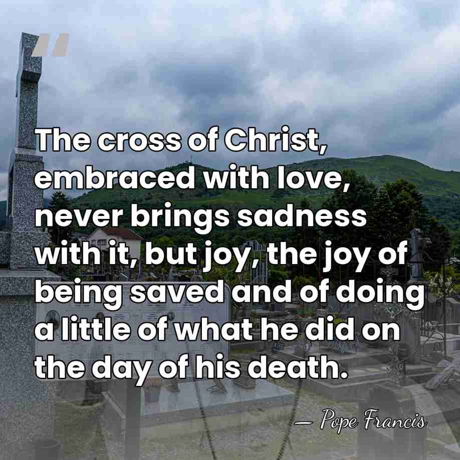 The cross of Christ, embraced with love, never brings sadness with it,&hellip; - Pope Francis
