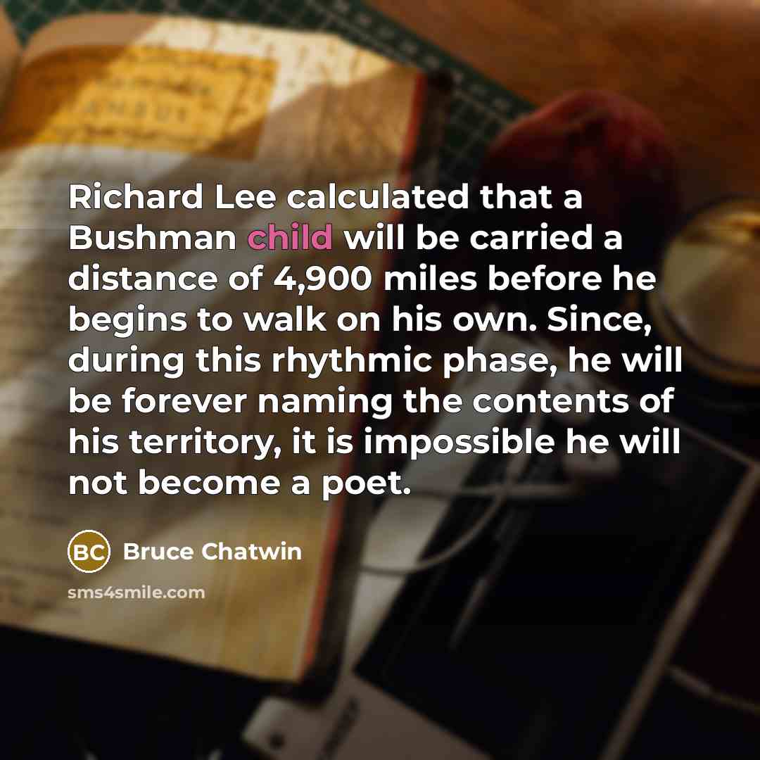 “Richard Lee calculated that a Bushman child will be carried…” quote by Bruce Chatwin
