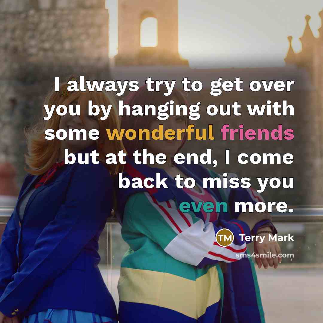 “I always try to get over you by hanging out with some wonderful friends but at the end, I come back to miss you even more.” quote by Terry Mark