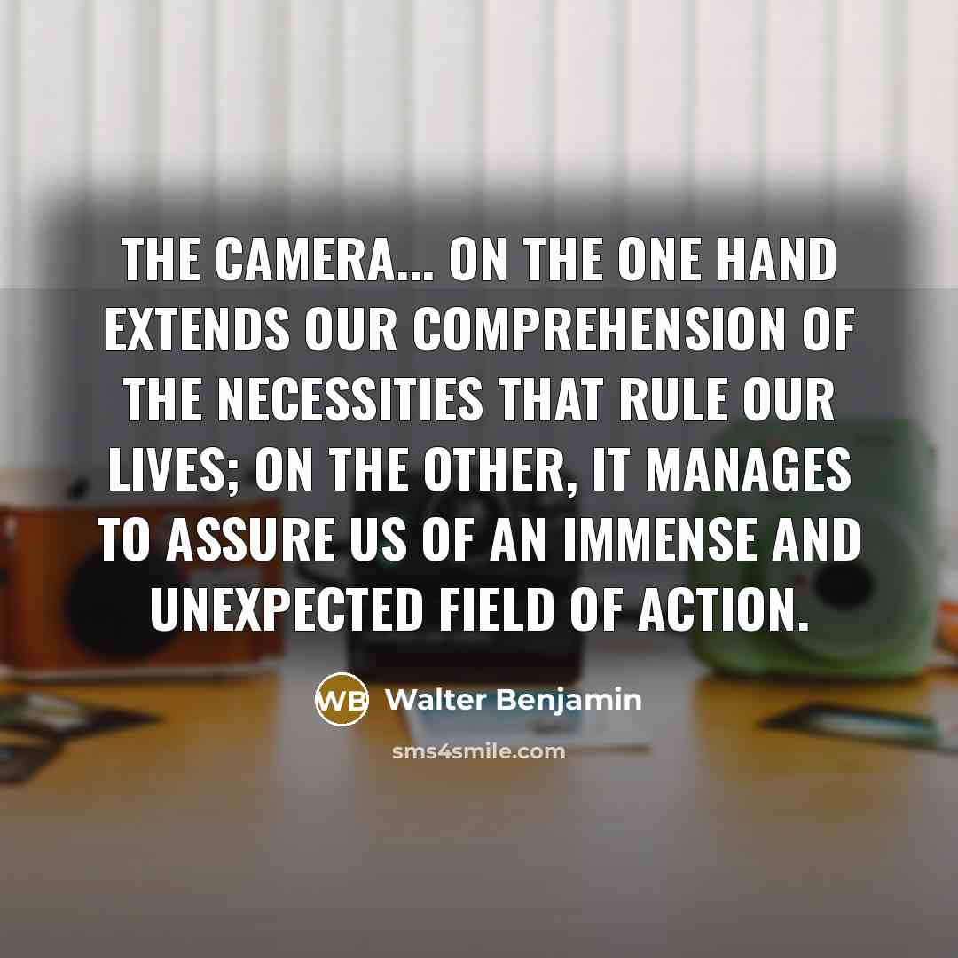 “The camera... on the one hand extends our comprehension of…” quote by Walter Benjamin