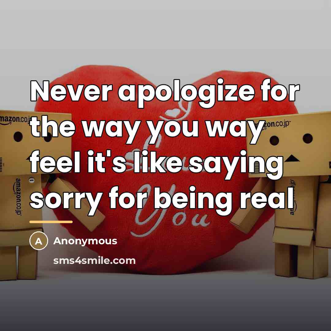 “Never apologize for the way you way feel it's like…” quote by Anonymous