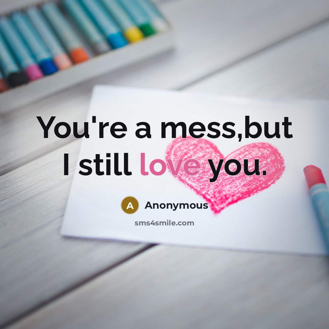 “You're a mess,but I still love you.…” quote by Anonymous