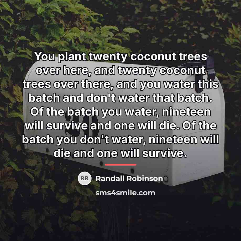 “You plant twenty coconut trees over here, and twenty coconut…” quote by Randall Robinson