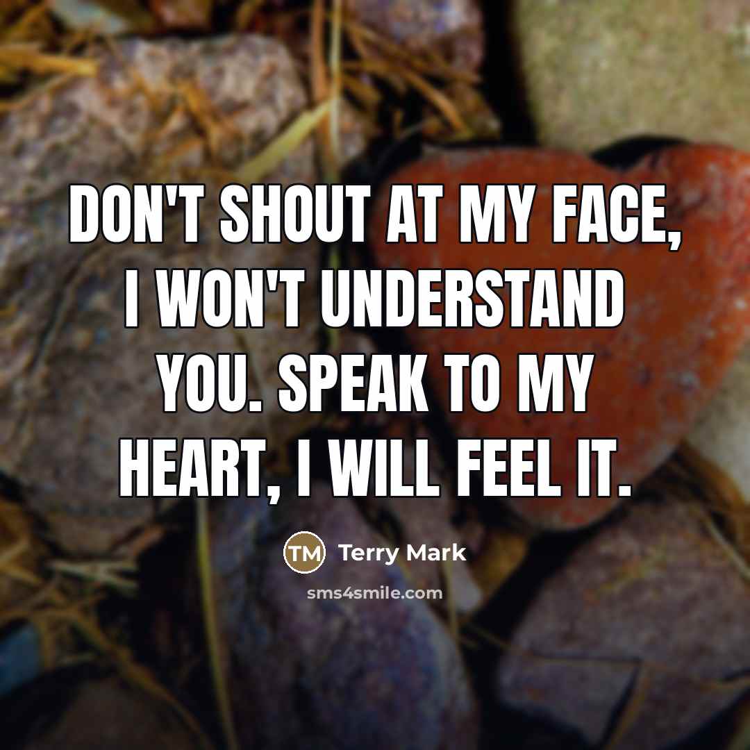 “Don't shout at my face, I won't understand you. Speak…” quote by Terry Mark