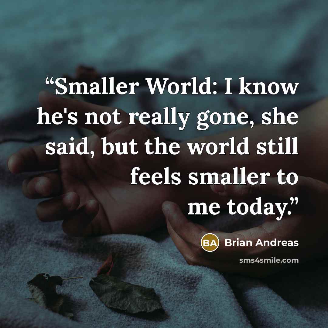 “Smaller World: I know he's not really gone, she said, but the world still feels smaller to me today.” quote by Brian Andreas