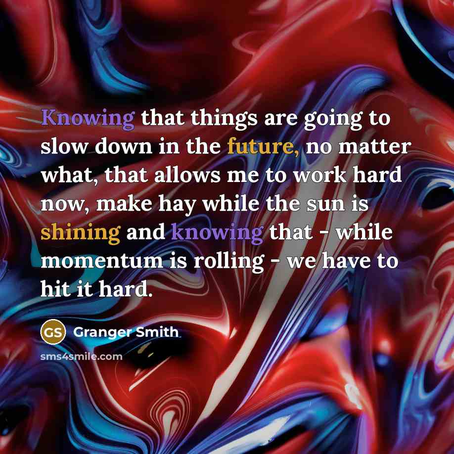 “Knowing that things are going to slow down in the future, no matter what, that allows me to work hard now, make hay while the sun is shining and knowing that - while momentum is rolling - we have to hit it hard.” quote by Granger Smith