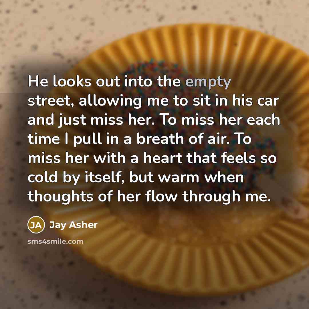 “He looks out into the empty street, allowing me to…” quote by Jay Asher