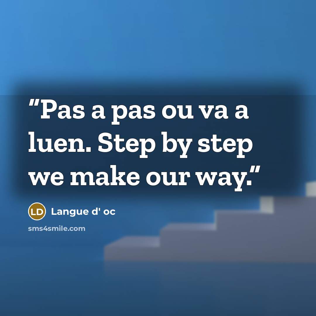 “Pas a pas ou va a luen. Step by step we make our way.” quote by Langue d' oc