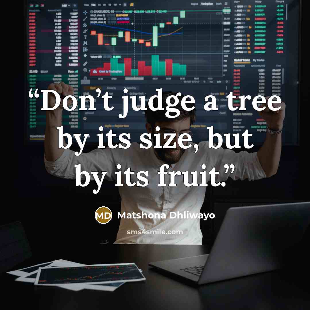 “Don’t judge a tree by its size, but by its fruit.” quote by Matshona Dhliwayo