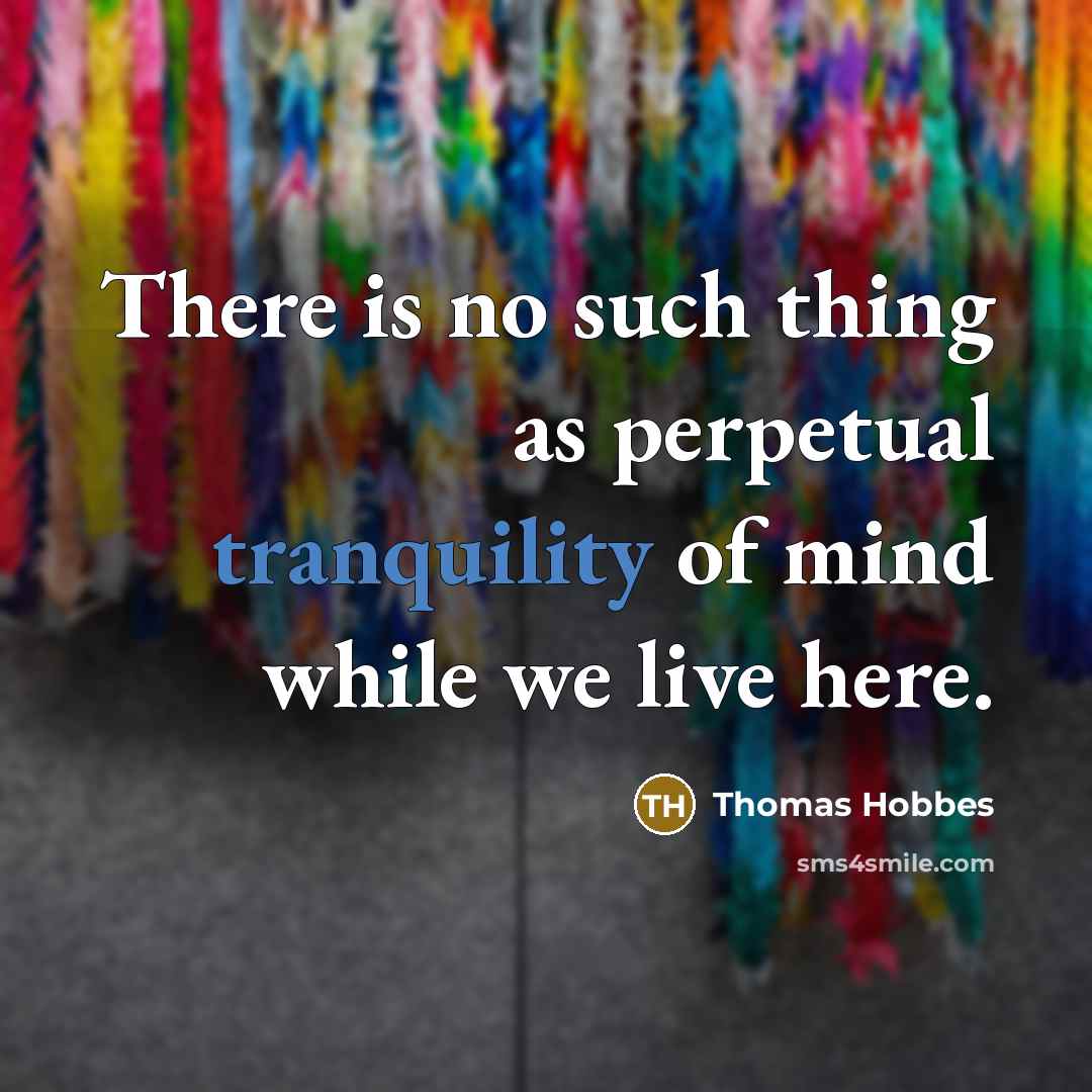 “There is no such thing as perpetual tranquility of mind…” quote by Thomas Hobbes