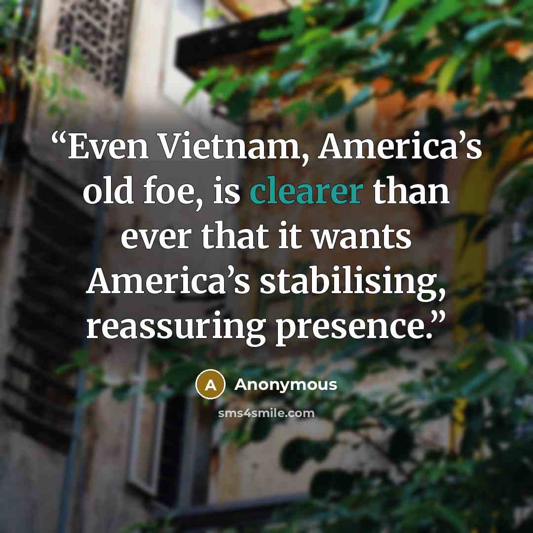 “Even Vietnam, America’s old foe, is clearer than ever that it wants America’s stabilising, reassuring presence.” quote by Anonymous