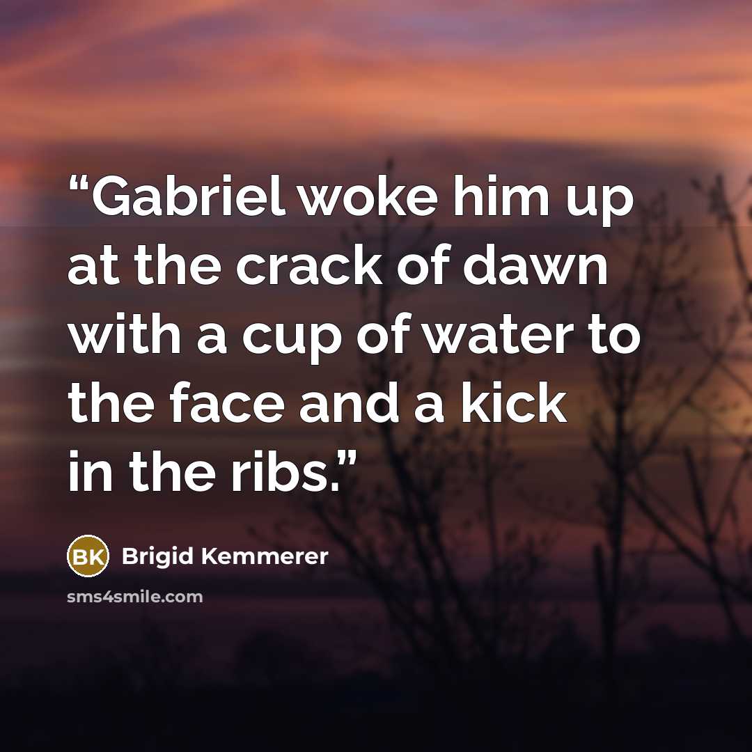 “Gabriel woke him up at the crack of dawn with a cup of water to the face and a kick in the ribs.” quote by Brigid Kemmerer