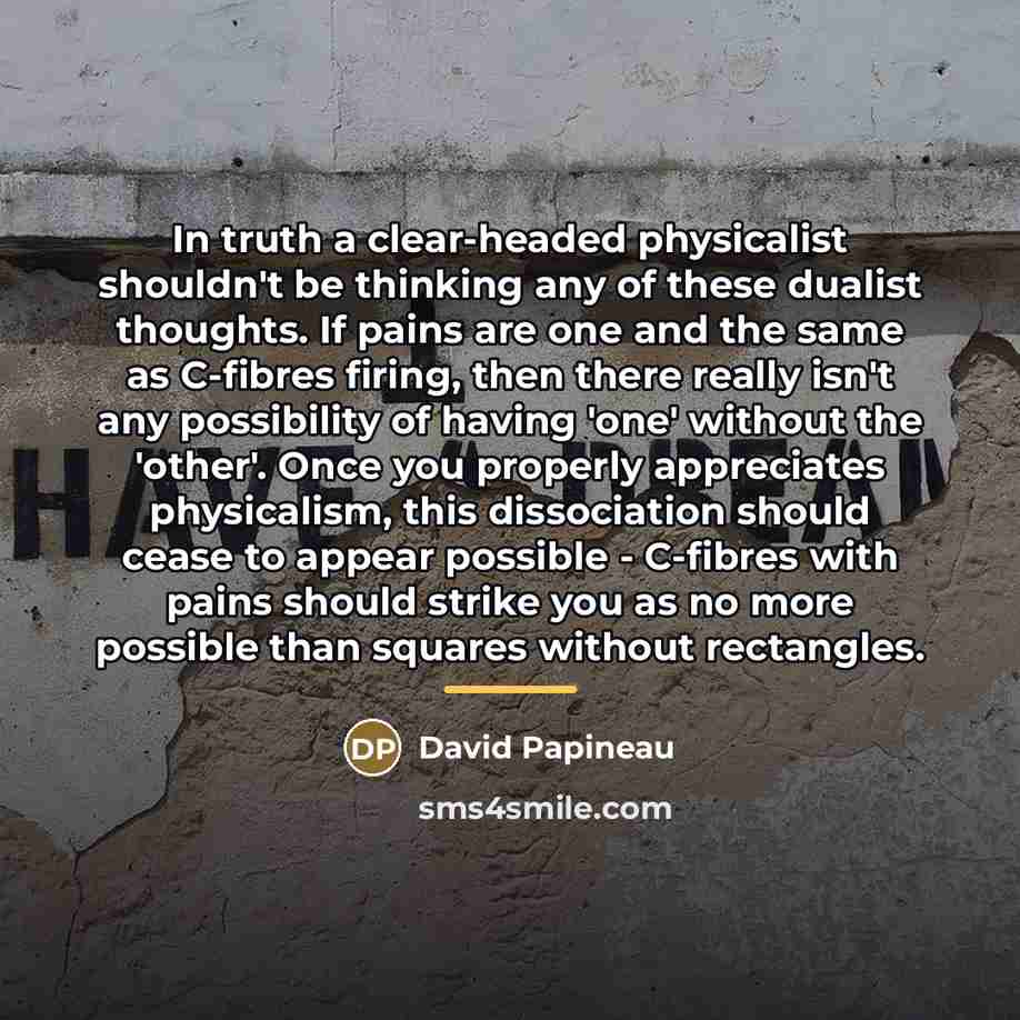 “In truth a clear-headed physicalist shouldn't be thinking any of…” quote by David Papineau