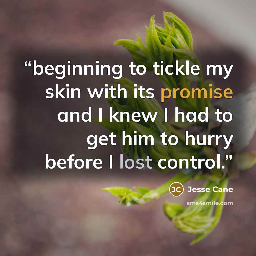 “beginning to tickle my skin with its promise and I knew I had to get him to hurry before I lost control.” quote by Jesse Cane