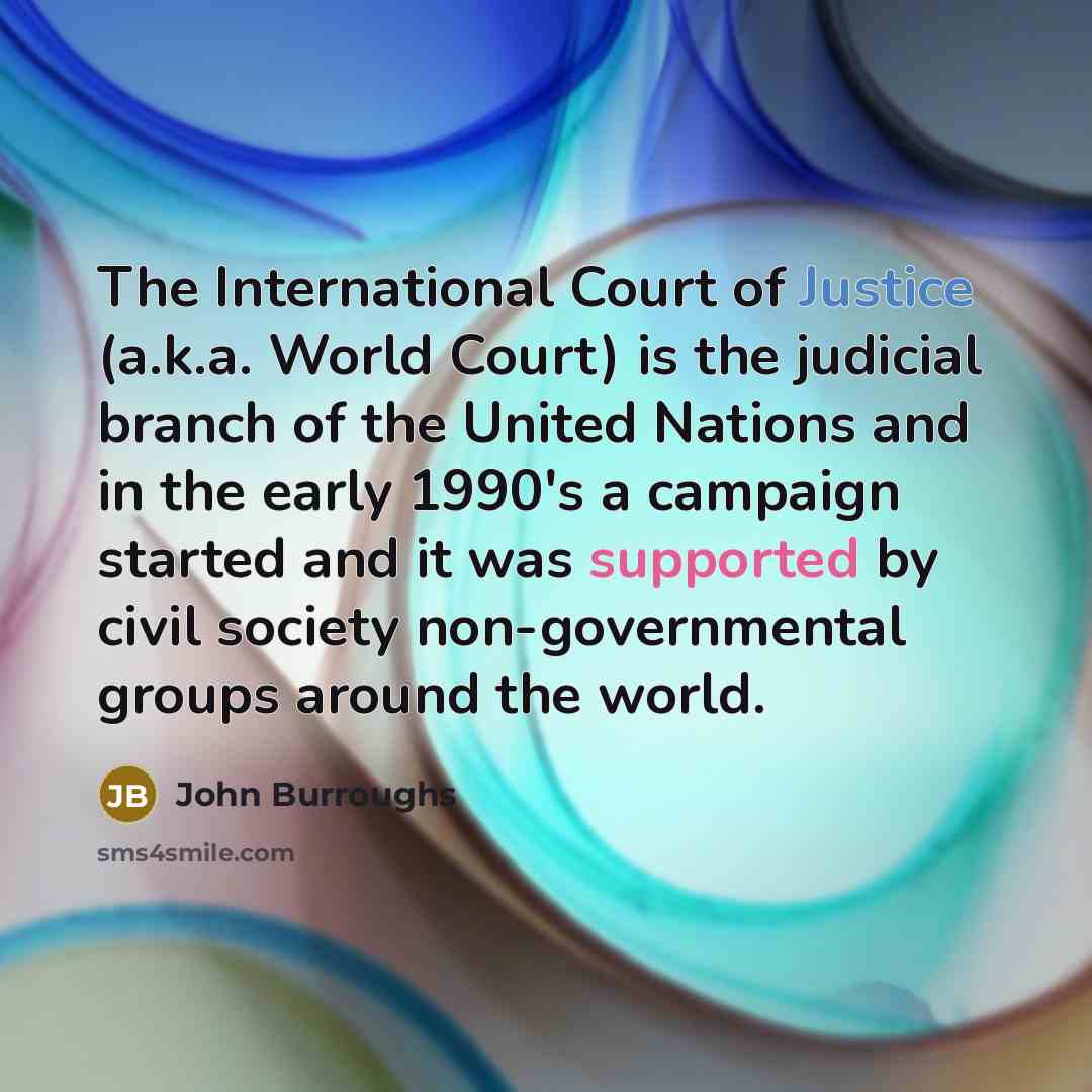 “The International Court of Justice (a.k.a. World Court) is the…” quote by John Burroughs