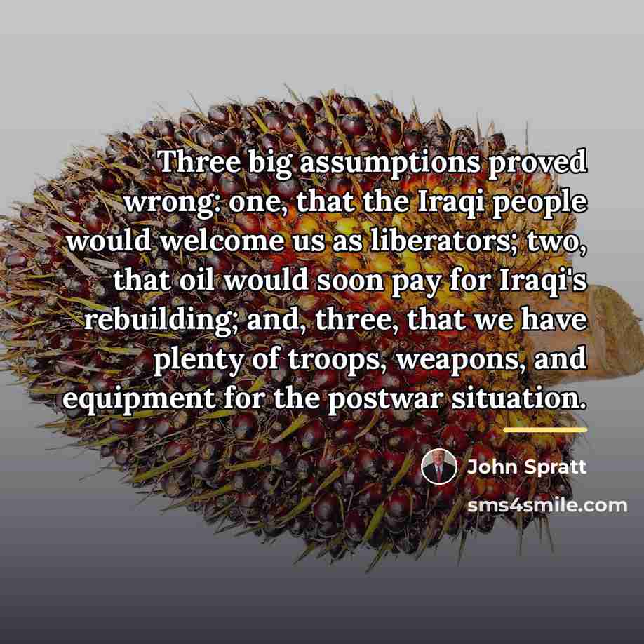 “Three big assumptions proved wrong: one, that the Iraqi people…” quote by John Spratt