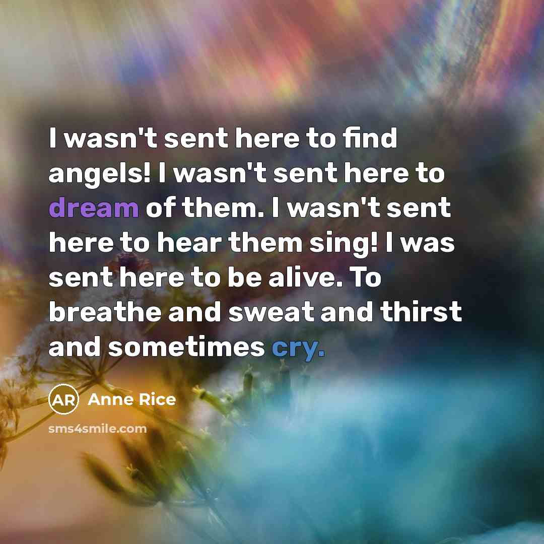 “I wasn't sent here to find angels! I wasn't sent…” quote by Anne Rice
