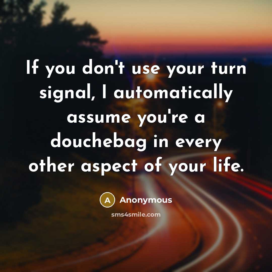 “If you don't use your turn signal, I automatically assume you're a douchebag in every other aspect of your life.” quote by Anonymous