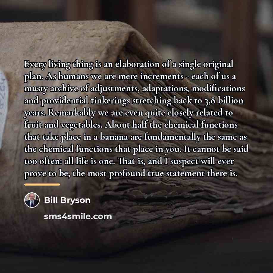 “Every living thing is an elaboration of a single original…” quote by Bill Bryson