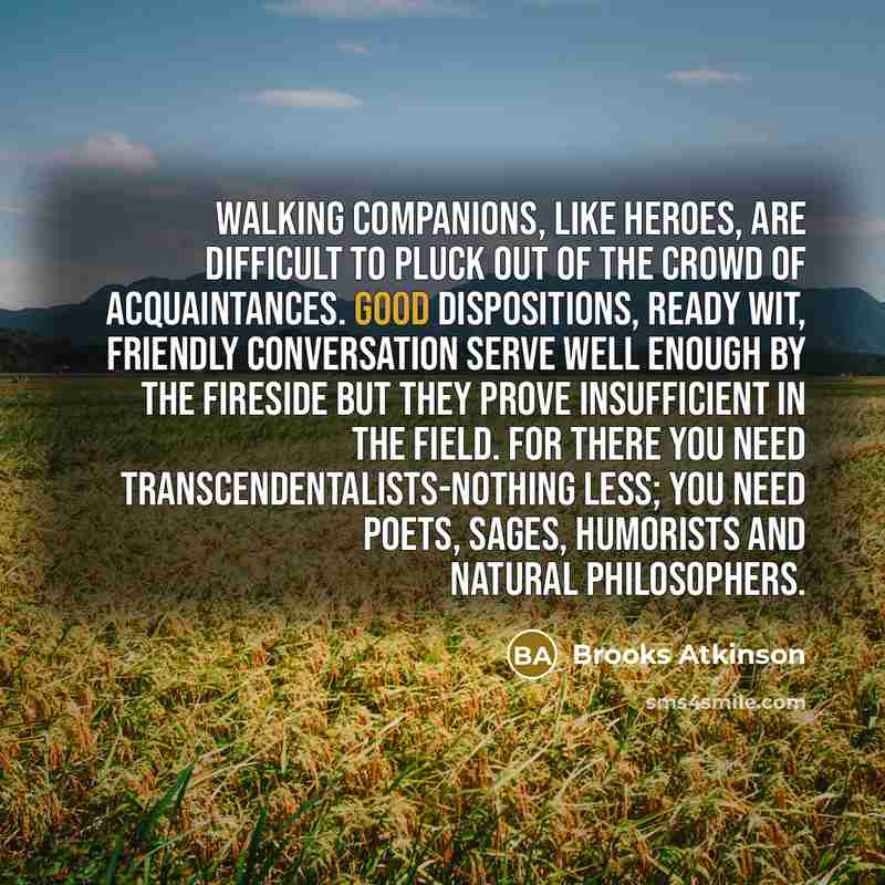 “Walking companions, like heroes, are difficult to pluck out of…” quote by Brooks Atkinson