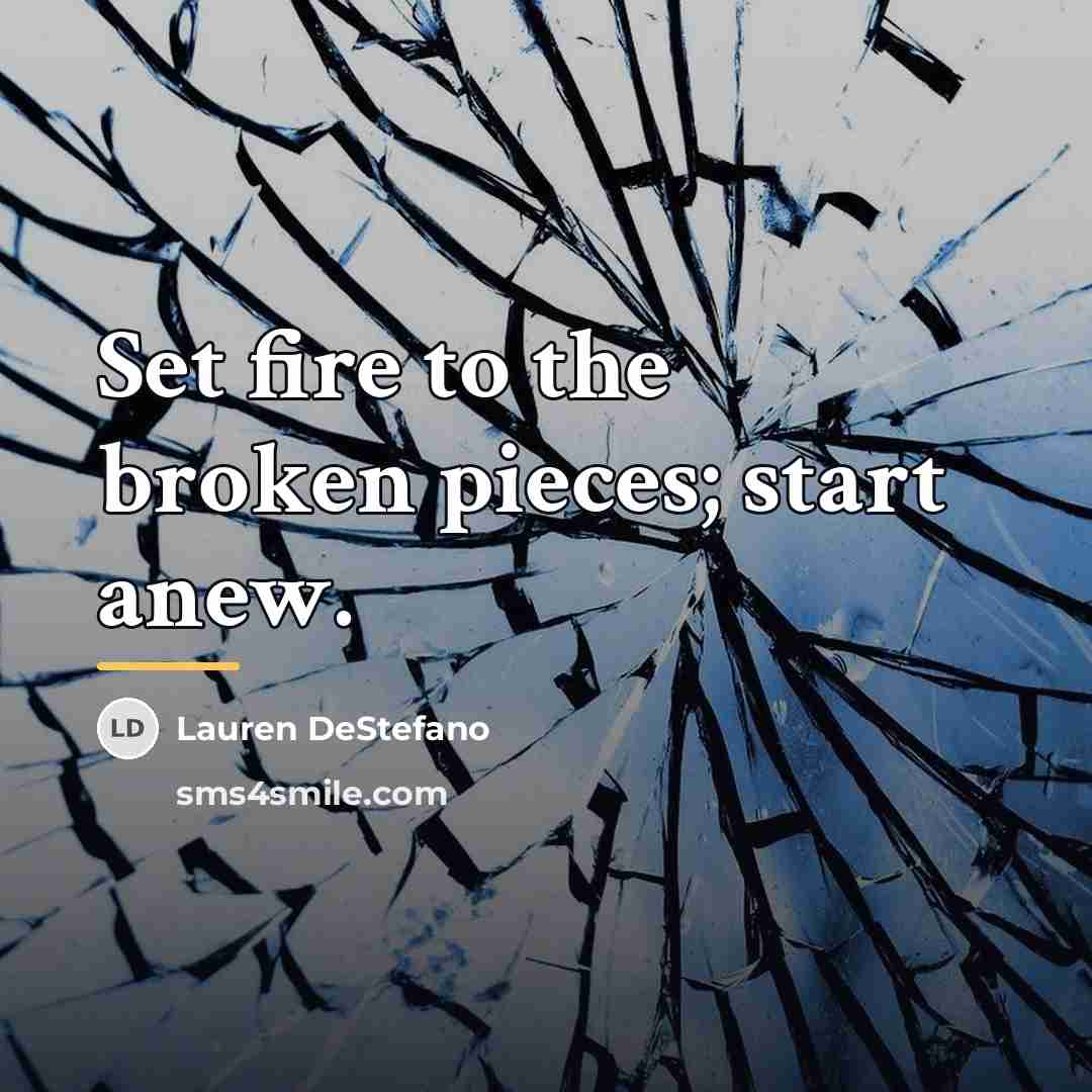 “Set fire to the broken pieces; start anew.…” quote by Lauren DeStefano