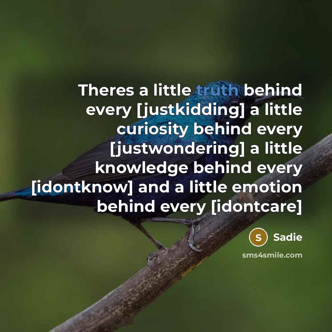 “Theres a little truth behind every [justkidding] a little curiosity…” quote by Sadie