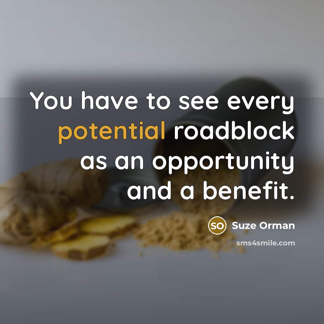 “You have to see every potential roadblock as an opportunity…” quote by Suze Orman