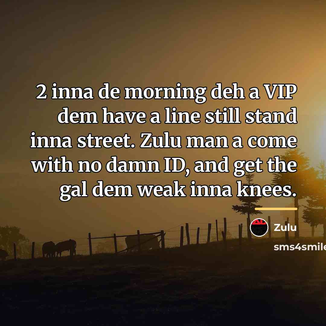 “2 inna de morning deh a VIP dem have a…” quote by Zulu