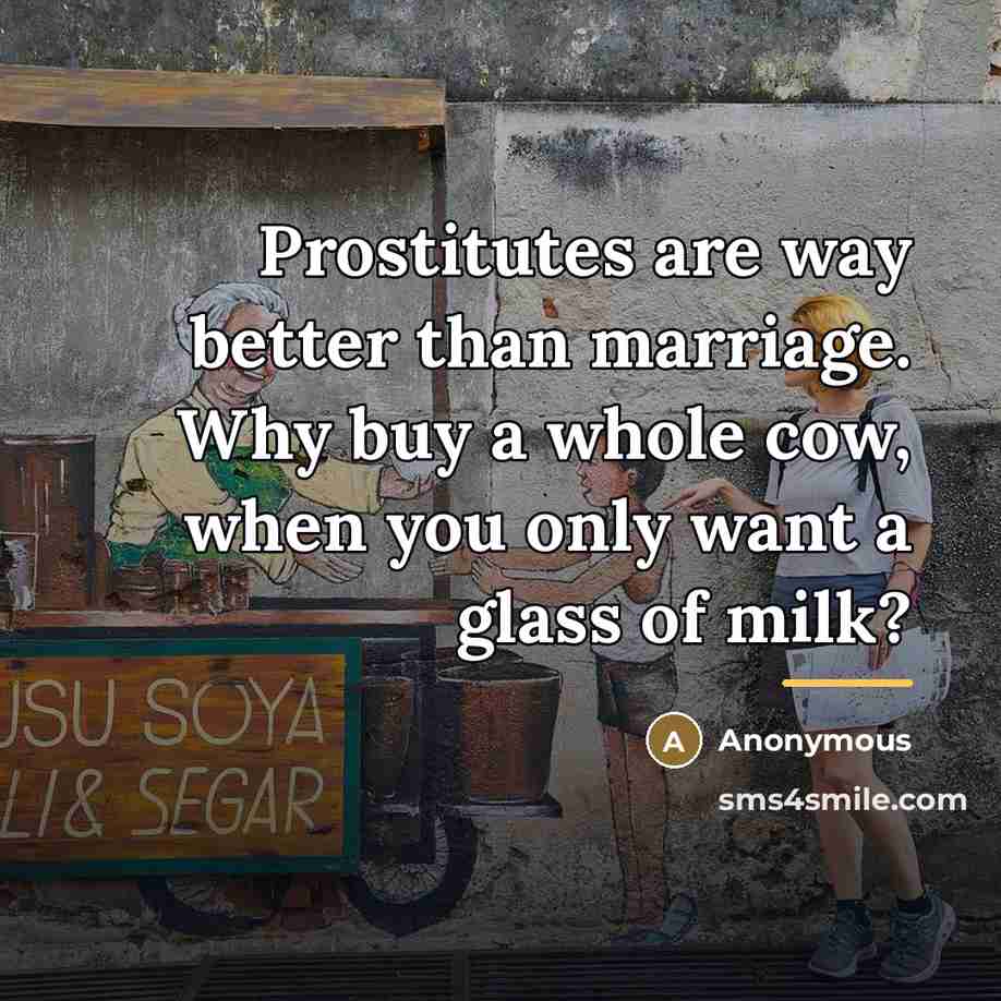 “Prostitutes are way better than marriage. Why buy a whole…” quote by Anonymous