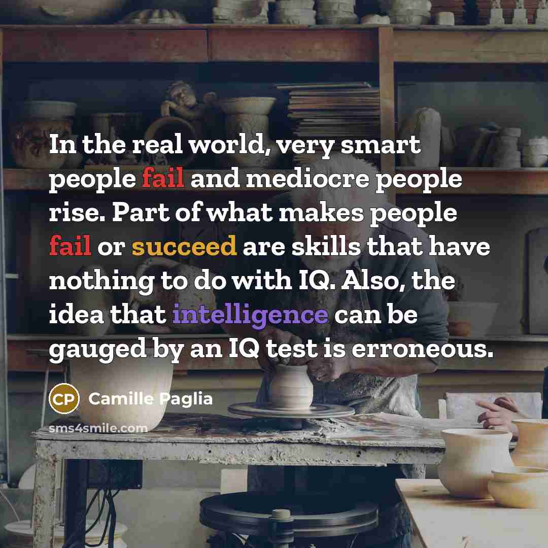 “In the real world, very smart people fail and mediocre…” quote by Camille Paglia
