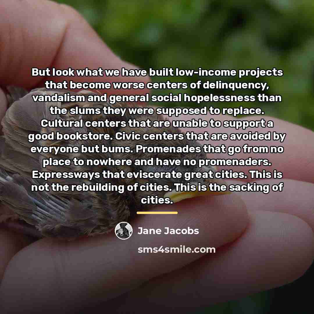 “But look what we have built low-income projects that become…” quote by Jane Jacobs