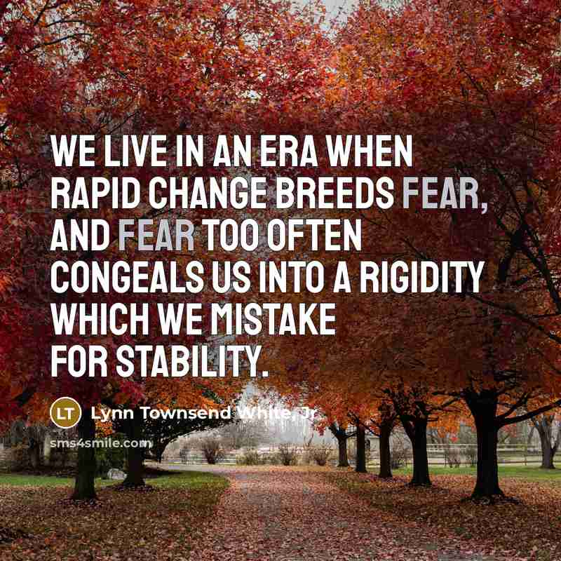 “We live in an era when rapid change breeds fear,…” quote by Lynn Townsend White, Jr