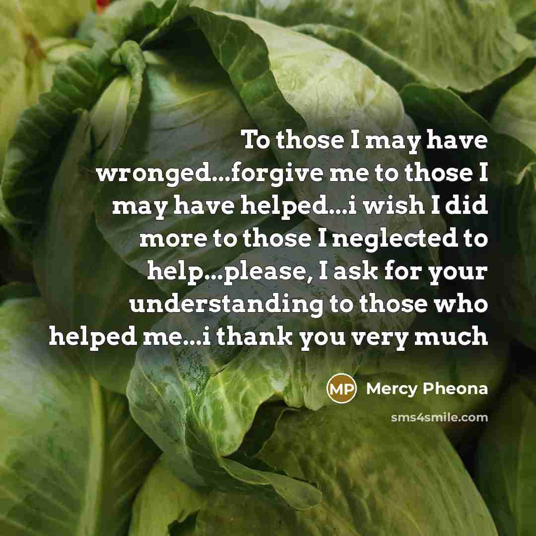 “To those I may have wronged...forgive me to those I…” quote by Mercy Pheona