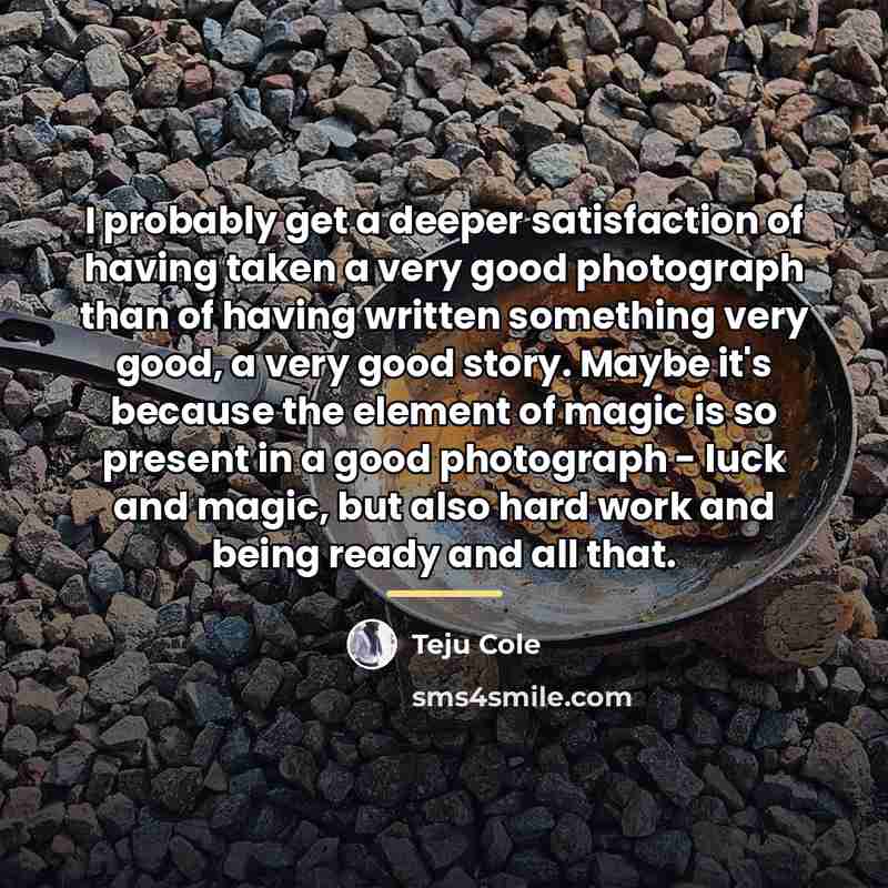 “I probably get a deeper satisfaction of having taken a…” quote by Teju Cole