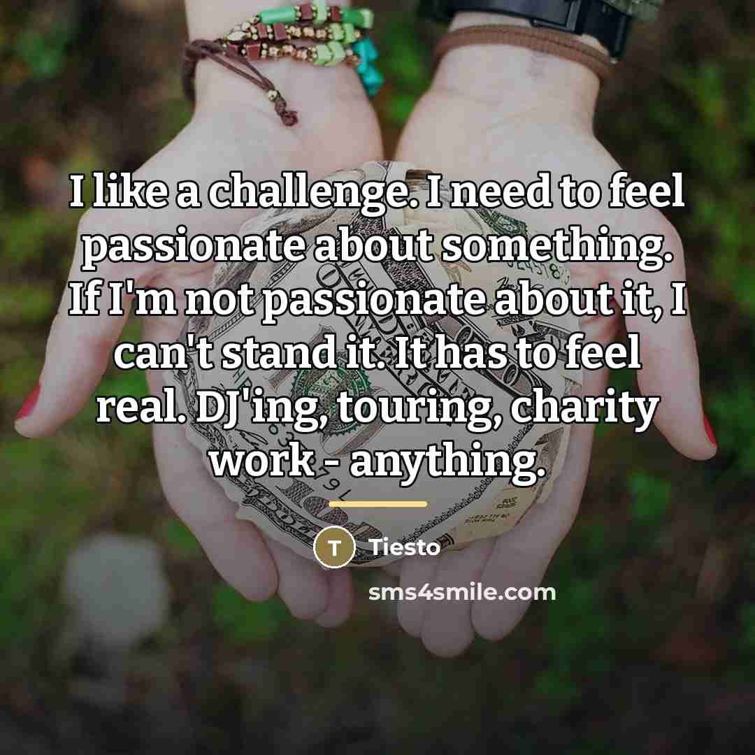 “I like a challenge. I need to feel passionate about…” quote by Tiesto