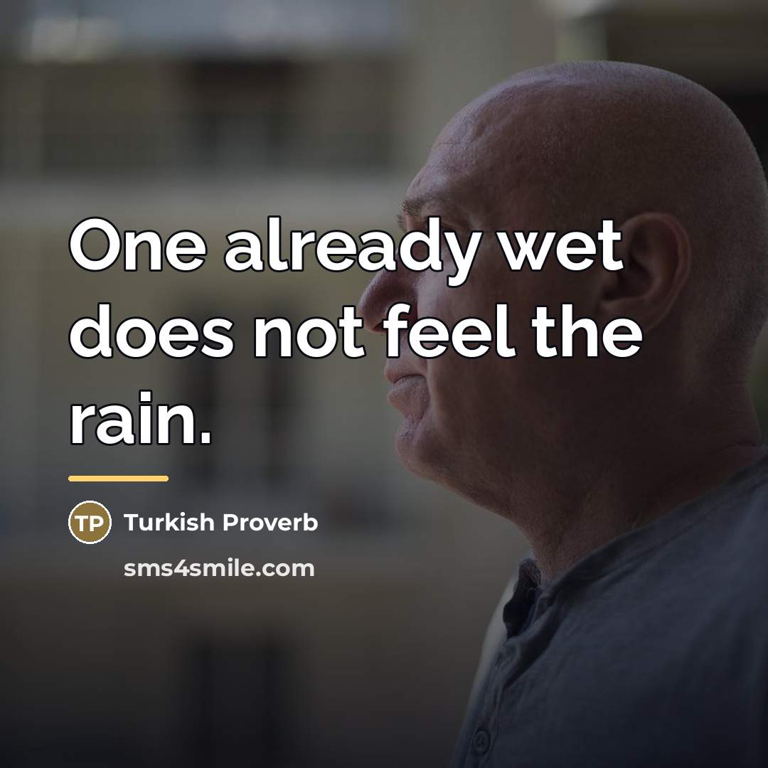 “One already wet does not feel the rain.…” quote by Turkish Proverb