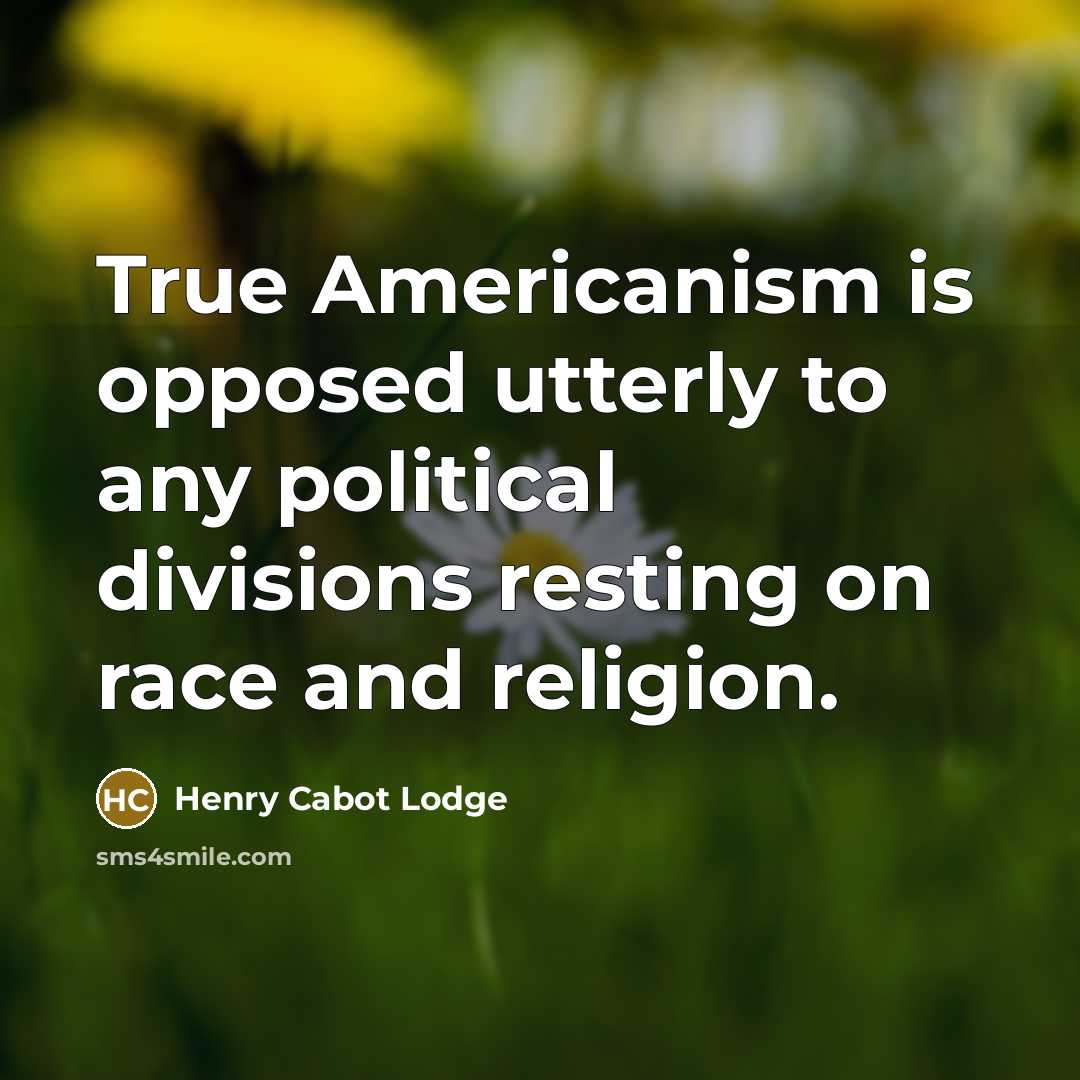 “True Americanism is opposed utterly to any political divisions resting…” quote by Henry Cabot Lodge